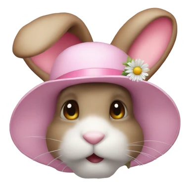 A bunny with a pink hat with a daisy on top sticker