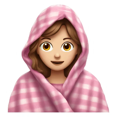 A white girl with brown hair in a pink blanket sticker