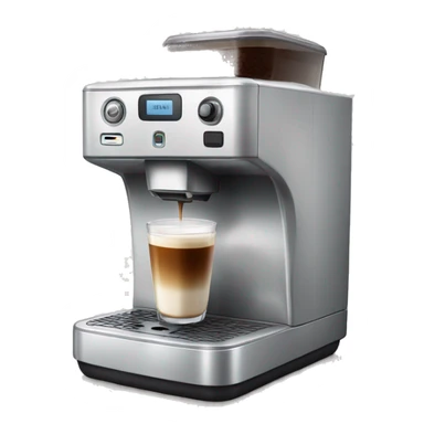 Coffee machine with a mug and a milk container sticker