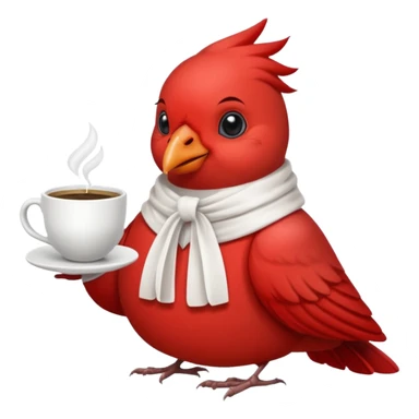 Happy cardinal bird with a dove and a cup of coffee sticker