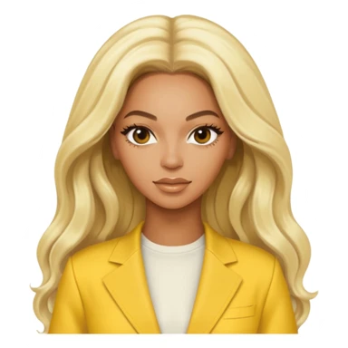 Beyonce with long platinum blonde hair, yellow outfit sticker