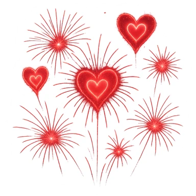 romantic fireworks with heart shapes, no background sticker
