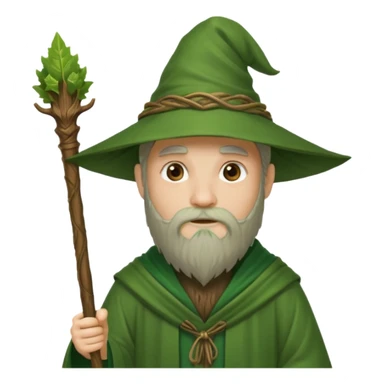 Forest Wizard – green robe, wooden staff, leafy beard sticker