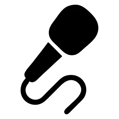 A microphone in a black filled icon style, with a cable. sticker