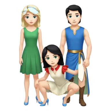2 Person, prince, upright, black Hair, blue eyes, whole body, Woman, blonde Hair, Green eyes, bending knee, sleveless White Dress, sticker
