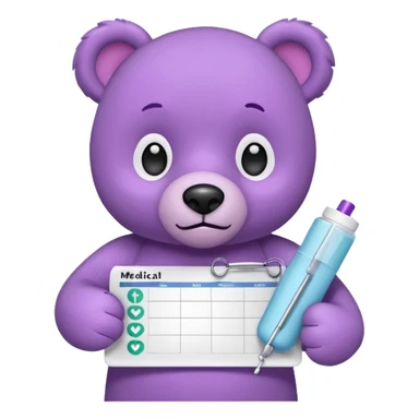 purple bear holding a medical chart sticker