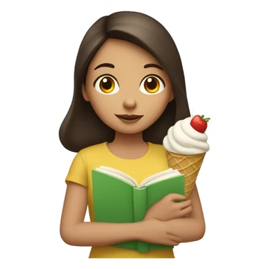 brunette girl eating icecream and reading a book sticker