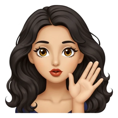 woman with olive skin, brown eyes and long lashes, and long black wavy hair blowing a kiss sticker