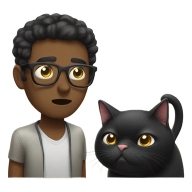 short black haired man with black glasses being scolded by fat black cat  sticker