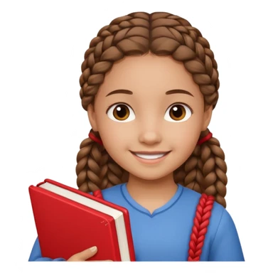 brown braid hair girl kid, student, red book sticker