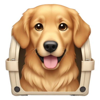 female golden retriever inside a carrier sticker