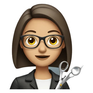 Brunette woman with glasses holding scissors sticker