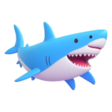 a friendly and rounded shark in 3D emoji style sticker