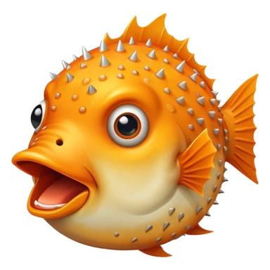 All Orange BlowFish facing forward Spikes mouthopen sticker