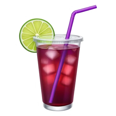 maroon purple cocktail with a lime in a plastic cup with lid and straw  sticker