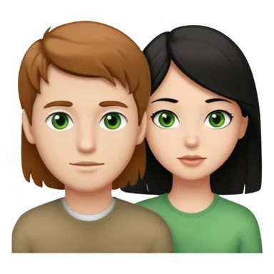 A boyfriend with light brown hair and green eyes next to his girlfriend with black eyes and black hair sticker