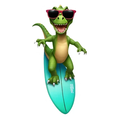 Dinosaur riding a surfboard with sunglasses sticker