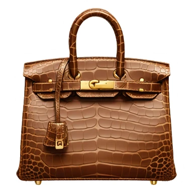 side view of a brown crocodile birkin with golden hardware  sticker