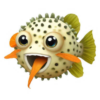 pufferfish with carrot in mouth sticker