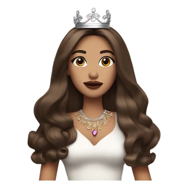 Brunette long straight hair and wears crown bombshell big lips makeup sticker