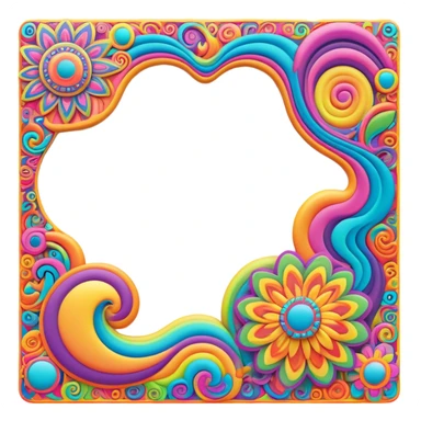 3D, psychedelic vibrantly colored hippie style page border sticker