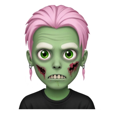 Zombie boy, green skin, white dreads medium long, pink eyes, black tshirt sticker