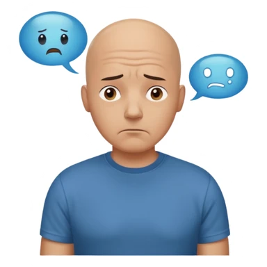 bald man with t-shirt doubting face with thought bubble sticker