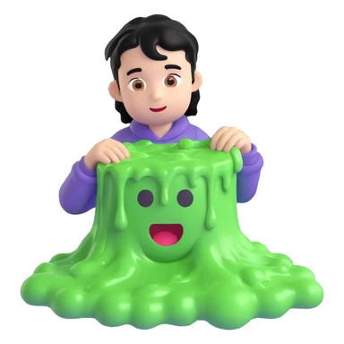 boy with black hair covered in slime, 3D emoji style sticker
