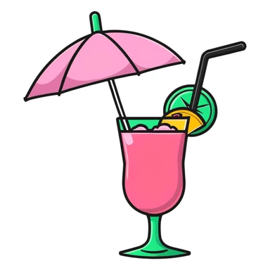 Pink tropical cocktail with umbrella garnish sticker