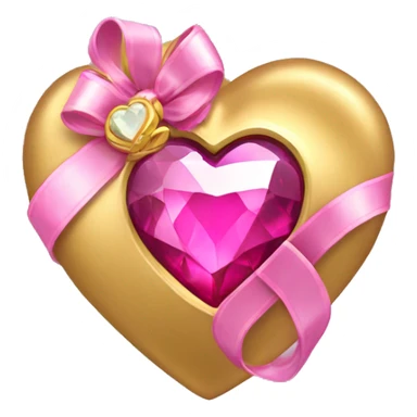 gold heart with pink gemstone and ribbons sticker