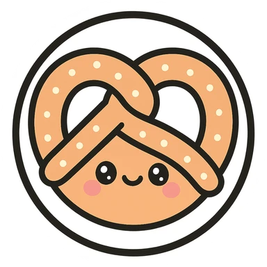 little alchemy style icon
subject: pretzel
border: medium-black
shape: round, circular
background: white
style: full color fill with medium black outlining sticker