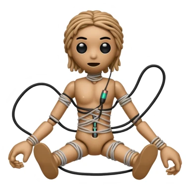 woodoo doll tightly bound with tangled AUX cables. sticker