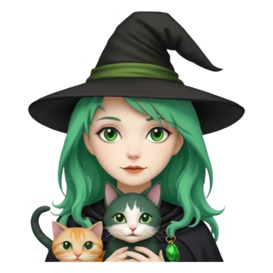 Witch with cat companion, green haired sticker
