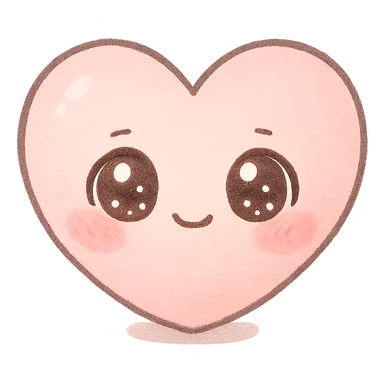cute chibi pink heart character, big sparkling eyes, soft pastel tones, no arms or legs, full body, soft pastel kawaii style sticker