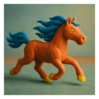 horse running with flowing mane, vibrant colors, soft lighting, claymation style sticker
