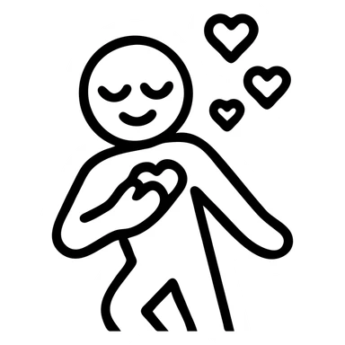 icon of a person with a hand over their heart, eyes closed in love, leaning as if about to fall, modern icon style sticker