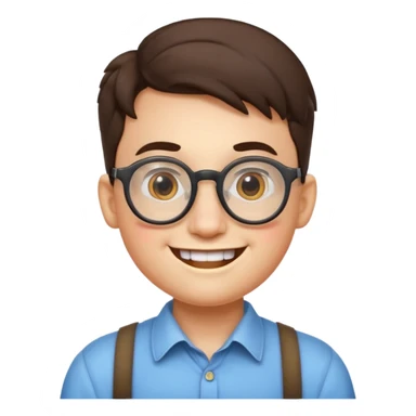 nerd emoji with round glasses, braces, smiling, apple style sticker