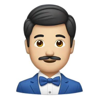 an asian groom with mustache with a blue suit sticker