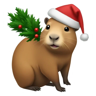 A capybara holding a Christmas tree sticker