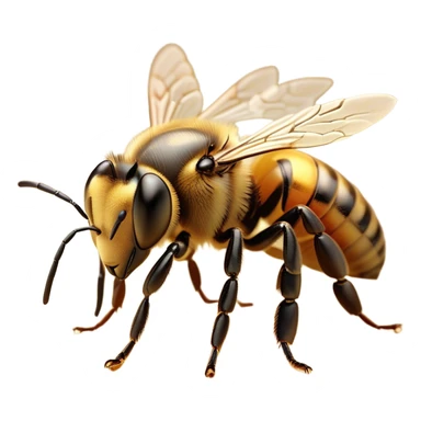 Beautiful and Majestic Bee Portrait Emoji, Head and body rendered in serene repose with a gentle, content smile, showcasing a tiny, fuzzy form with softly closed delicate wings and eyes in tranquil slumber, Simplified yet exquisitely endearing features, highly detailed, glowing with a soft, drowsy golden light, high shine, relaxed and utterly noble, stylized with an air of regal natural beauty, soft glowing outline, capturing the essence of a majestic bee that embodies the timeless charm of nature! sticker