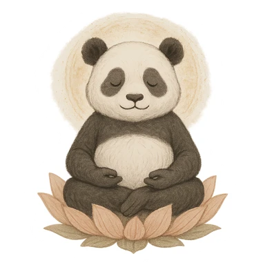 panda sitting cross-legged on a lotus, eyes closed, with a gentle aura, symbolizing rest and wisdom, in a serene and harmonious style sticker