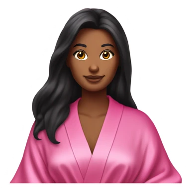 Tanned woman with long black hair wearing a silk pink Victoria’s Secret robe sticker