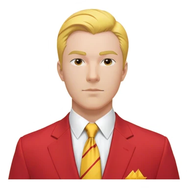 "A bust of a professional man dressed in a red and yellow business suit, symbolizing career opportunities and success. He has a confident expression, short well-groomed hair, and a sharp, determined look. The suit consists of a red blazer with yellow accents, a neatly buttoned yellow dress shirt, and a red tie. A bright upward arrow (📈) is positioned beside him, representing career growth. The man’s bust is stylized with clean lines, focusing on his upper torso and face. The background is plain white, maintaining a professional and modern business-themed design. sticker