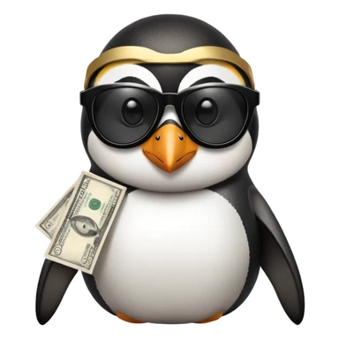 Penguin wear sun glasses and have money  sticker