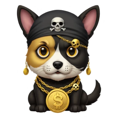 i want to create a dog like from cyberpunk with one eye, a pirate one and he looks greedy with golden coins sticker