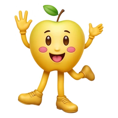 A playful yellow emoji character in official Apple iOS emoji style: smooth gradients, glossy lighting, rounded soft edges, simple facial features, high-resolution 3D-rendered look. The emoji is holding a raised leg and making a silly tongue-out expression. Transparent background. sticker