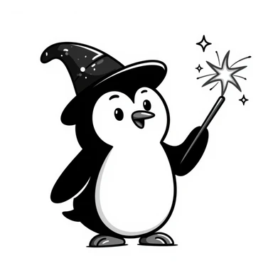 A penguin wizard with a round hat and a magic wand sticker