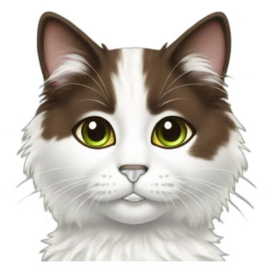 white fluffy bi-colour cat with dark brown ears and upper head, brown ears and green eyes sticker