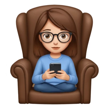 Menina de cabelos castanhos e óculos sentada numa poltrona olhando o smartphone  sticker