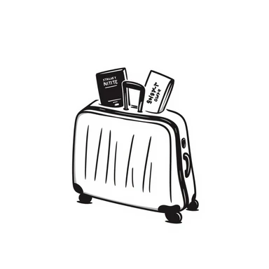 a suitcase with a plane ticket and a passport sticker